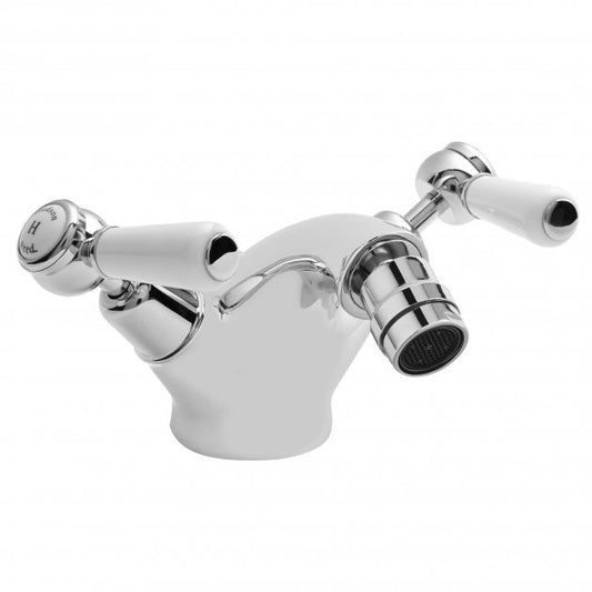 Crawford Topaz Dome Collar Bidet Mixer Tap with Waste Lever Handle - White/Chrome