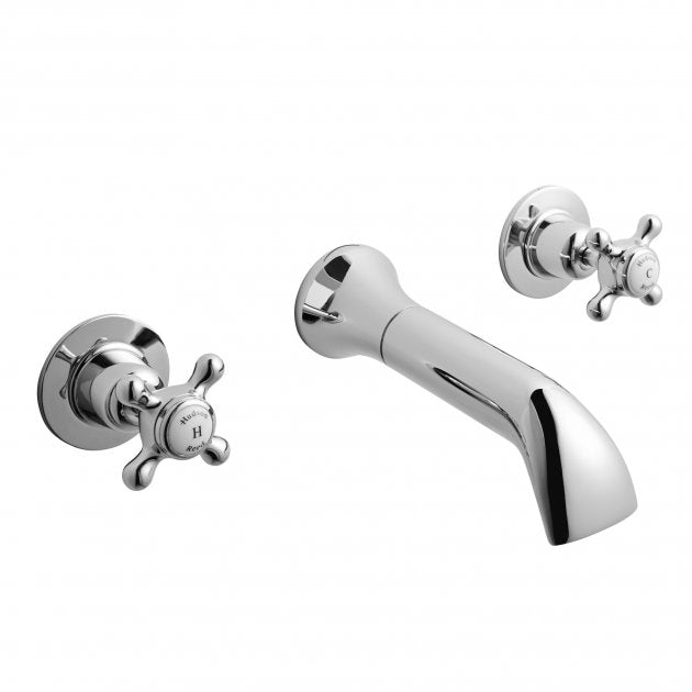 Crawford White Topaz Wall Mounted Crosshead 3-Hole Basin Mixer Tap - Chrome