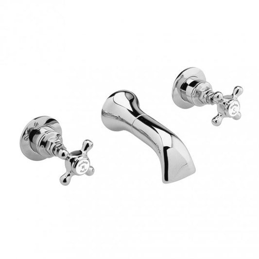 Crawford White Topaz Crosshead 3-Hole Basin Mixer Tap Wall Mounted - Chrome