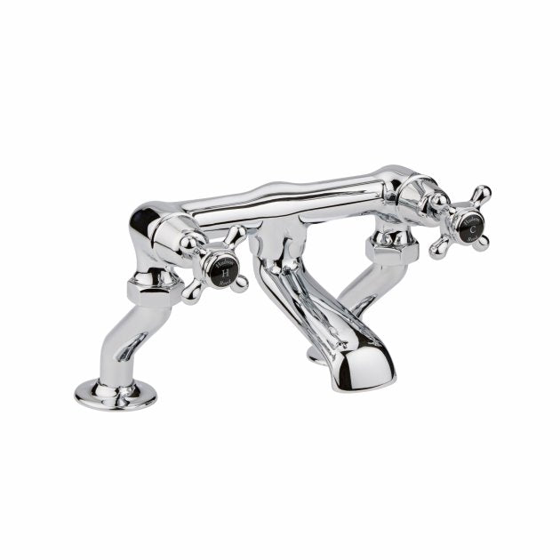 Crawford Black Topaz Pillar Mounted Crosshead Bath Filler Tap - Chrome