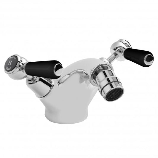 Crawford Topaz Dome Collar Bidet Mixer Tap with Waste Lever Handle - Black/Chrome