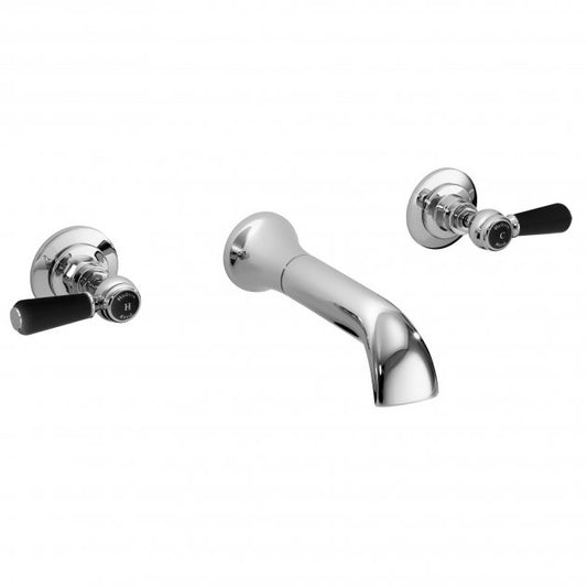 Crawford Black Topaz Lever 3-Hole Basin Mixer Tap Wall Mounted - Chrome