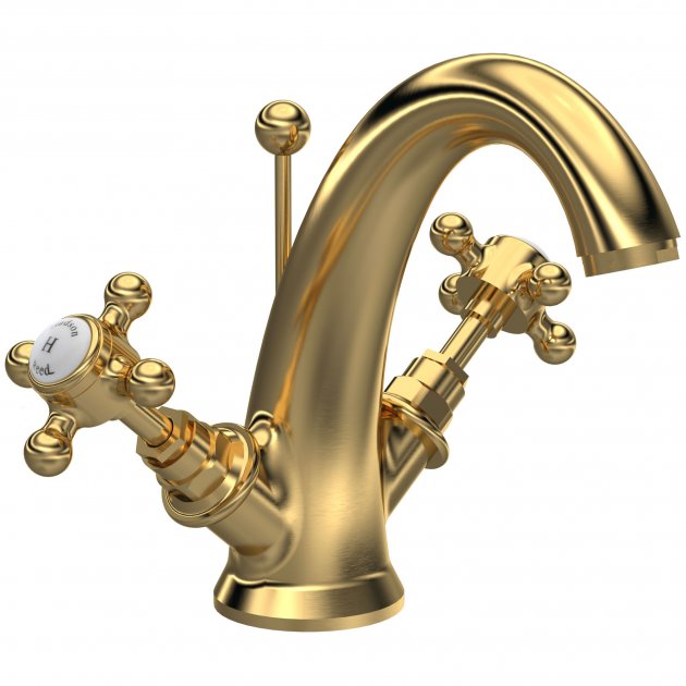 Crawford Topaz Hexagonal Collar Mono Basin Mixer Tap with Pop Up Waste - Brushed Brass