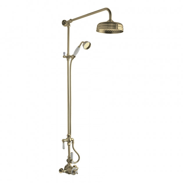 Crawford Topaz Thermostatic Exposed Shower Valve and Rigid Riser Kit with Handset - Brushed Brass