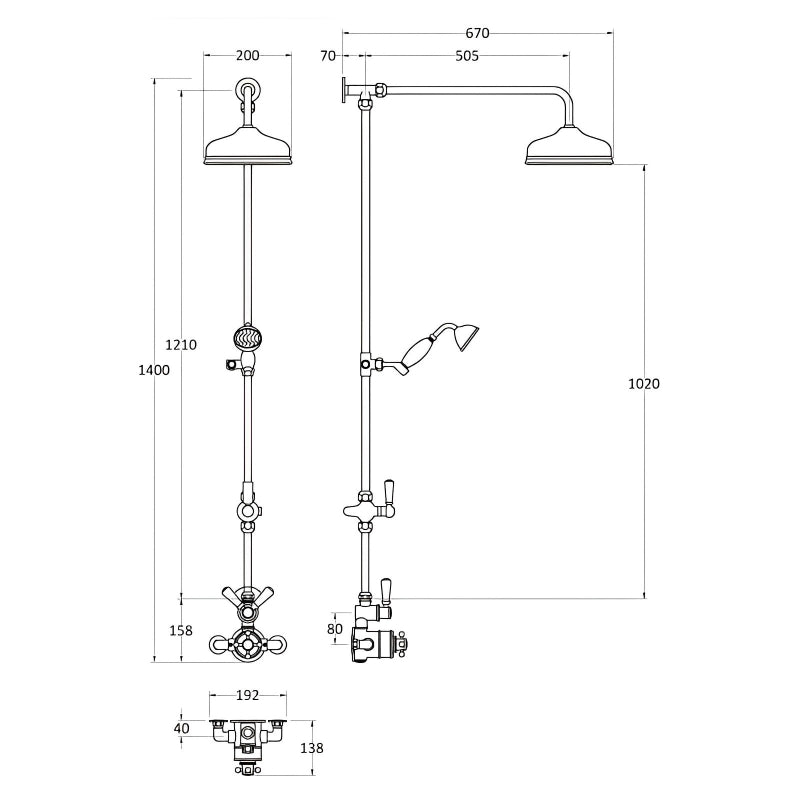 Crawford Topaz Thermostatic Exposed Shower Valve and Rigid Riser Kit with Handset - Brushed Brass