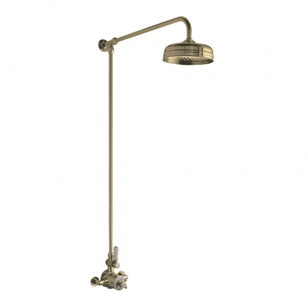 Crawford Topaz Thermostatic Exposed Shower Mixer and Rigid Riser Kit with Fixed Head - Brushed Brass