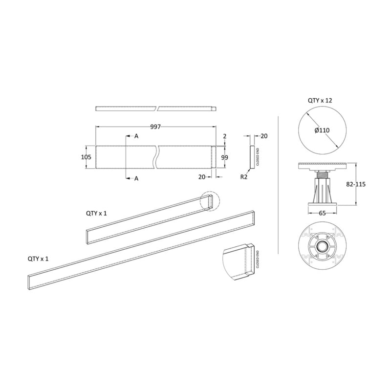 Leg Set Suitable for 1300-1800 Rectangular & Walk in Trays