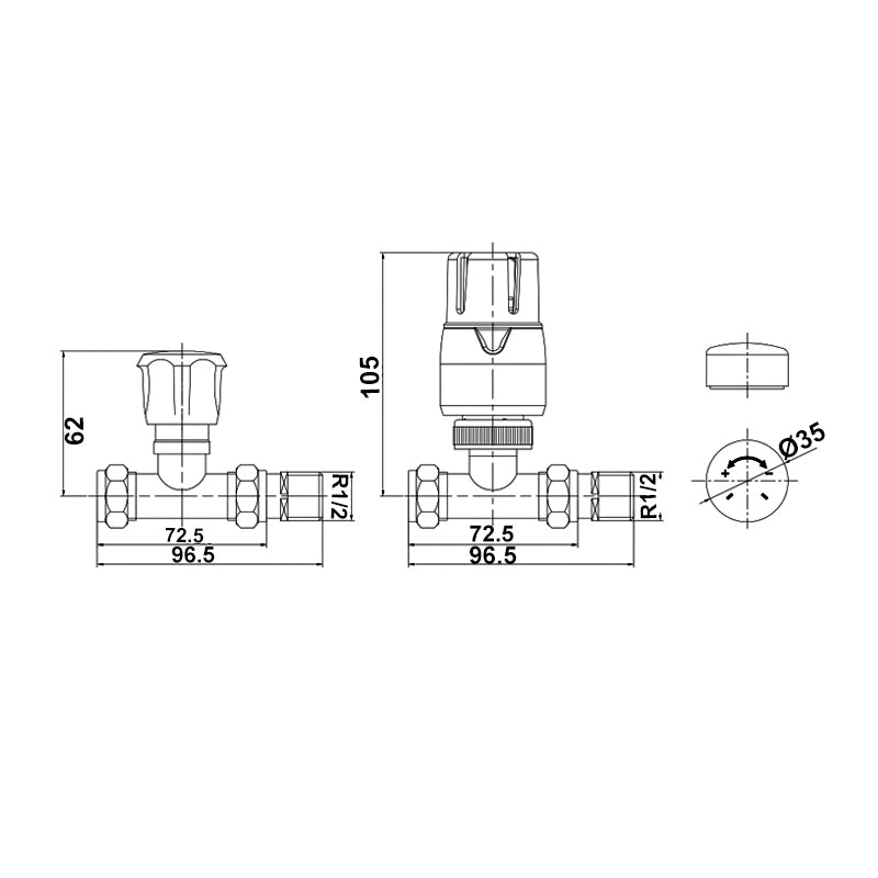 Crawford Straight Thermostatic Bi-Directional Radiator Valves Pair Lockshield - Chrome