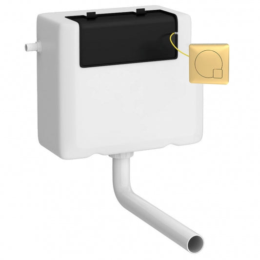 Crawford Universal Access Dual Flush Concealed WC Cistern with Brushed Brass Flush Plate - White