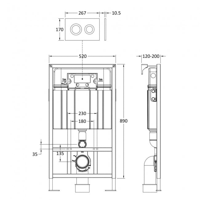 Dual Flush Concealed Cistern Frame with Round Plate