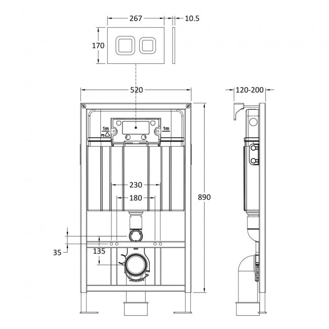 Dual Flush Concealed Cistern Frame with Square Plate