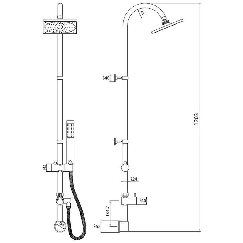 Crawford Worth Shower Kit with Fixed Head and Pencil Handset - Chrome