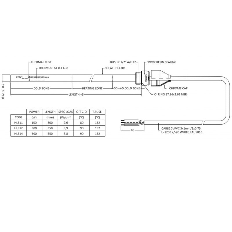 Crawford Standard Heating Element 600 Watts - Chrome