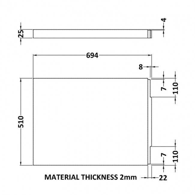 Crawford Standard Acrylic Bath End Panel 510mm H x 800mm W - Gloss White