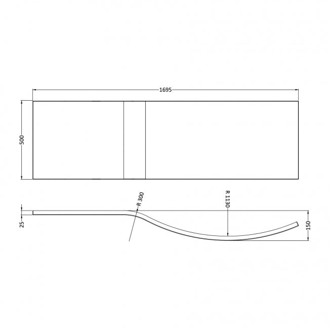 Crawford B-Shaped Shower Bath Front Panel 500mm H x 1700mm W - Acrylic