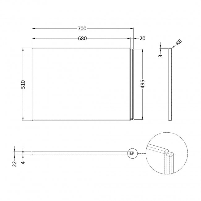 Crawford Acrylic Bath End Panel 510mm H x 700mm W - White