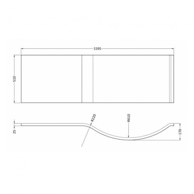 Crawford P-Shaped Shower Bath Front Panel 510mm H x 1595mm W - Acrylic