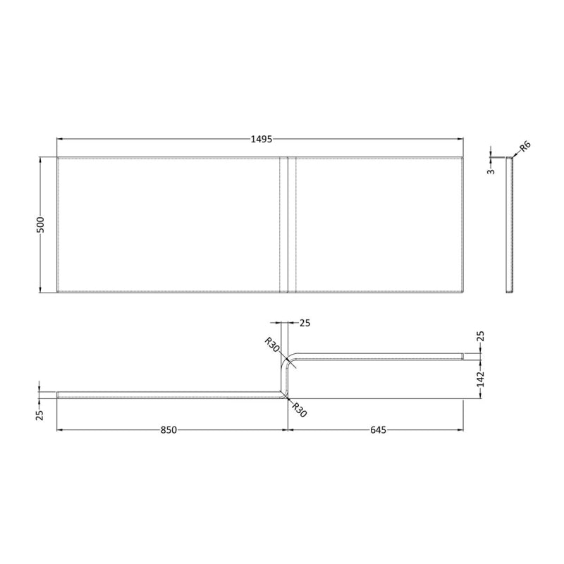 Crawford L-Shaped Shower Bath Front Panel 500mm H x 1500mm W - Acrylic