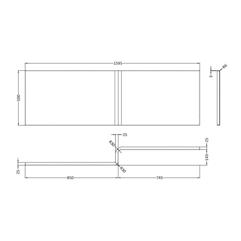 Crawford L-Shaped Shower Bath Front Panel 500mm H X 1600mm W - Acrylic