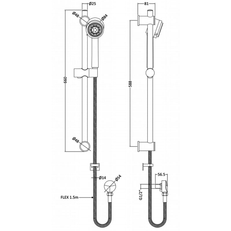 Crawford Round Shower Slider Rail Kit 660mm High - Chrome