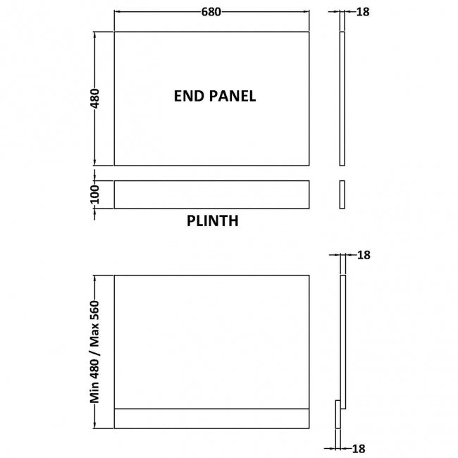 Crawford Arno Straight Bath End Panel and Plinth 560mm H x 680mm W - Bleached Oak