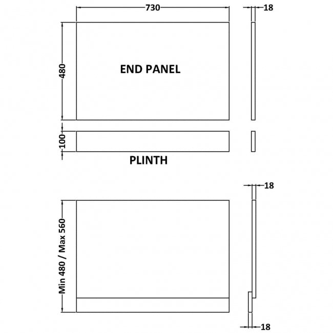 750mm Bath End Panel