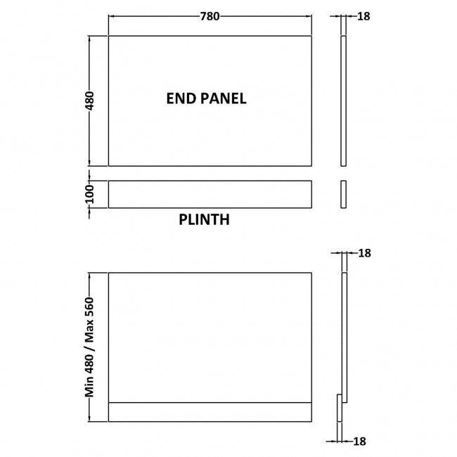 800mm Bath End Panel