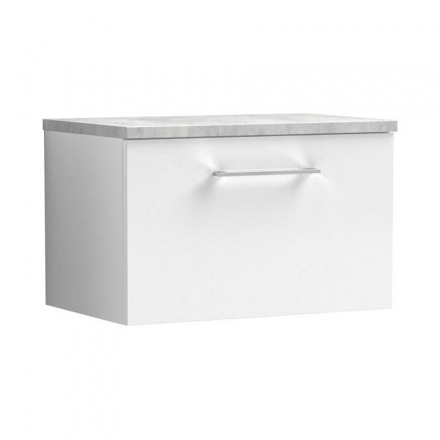 Crawford Arno Wall Hung 1-Drawer Vanity Unit with Bellato Grey Worktop 600mm Wide - Gloss White