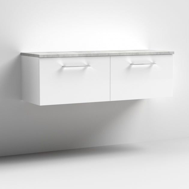 Crawford Arno Wall Hung 2-Drawer Vanity Unit with Bellato Grey Worktop 1200mm Wide - Gloss White