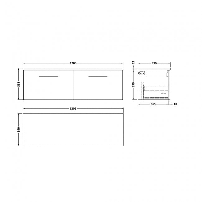 Crawford Arno Wall Hung 2-Drawer Vanity Unit with Bellato Grey Worktop 1200mm Wide - Gloss White