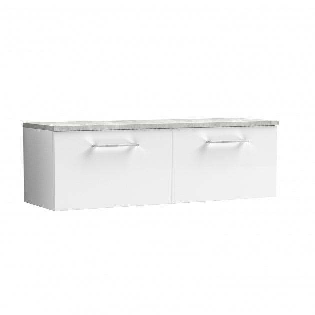 Crawford Arno Wall Hung 2-Drawer Vanity Unit with Bellato Grey Worktop 1200mm Wide - Gloss White