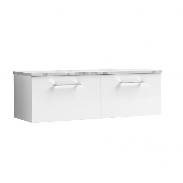 Crawford Arno Wall Hung 2-Drawer Vanity Unit with Carrera Marble Worktop 1200mm Wide - Gloss White