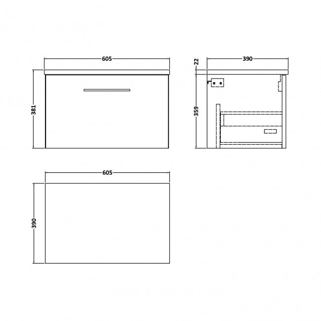 Crawford Arno Wall Hung 1-Drawer Vanity Unit with Carrera Marble Worktop 600mm Wide - Gloss White