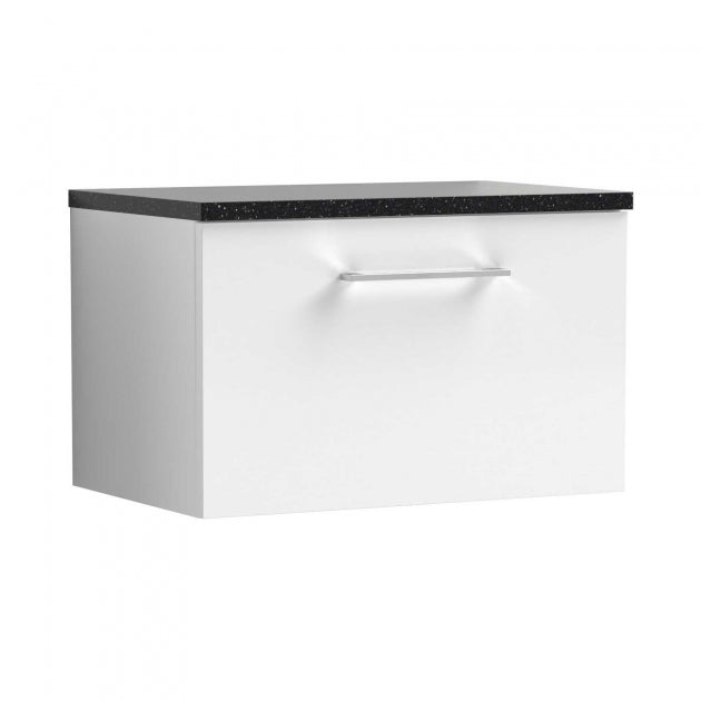 Crawford Arno Wall Hung 1-Drawer Vanity Unit with Sparkling Black Worktop 600mm Wide - Gloss White