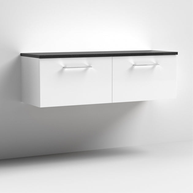 Crawford Arno Wall Hung 2-Drawer Vanity Unit with Sparkling Black Worktop 1200mm Wide - Gloss White