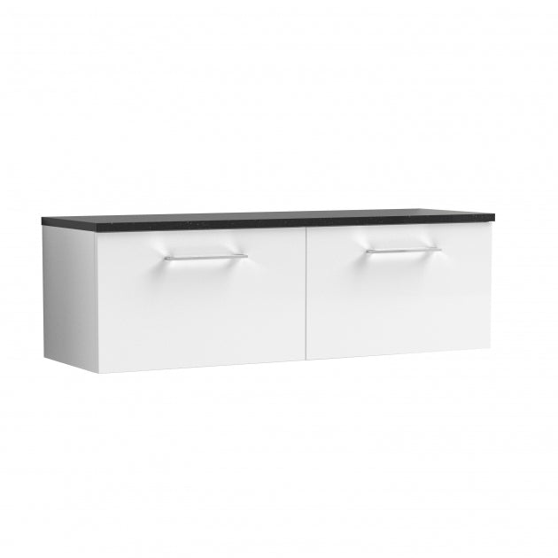 Crawford Arno Wall Hung 2-Drawer Vanity Unit with Sparkling Black Worktop 1200mm Wide - Gloss White