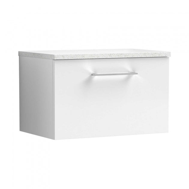 Crawford Arno Wall Hung 1-Drawer Vanity Unit with Sparkling White Worktop 600mm Wide - Gloss White