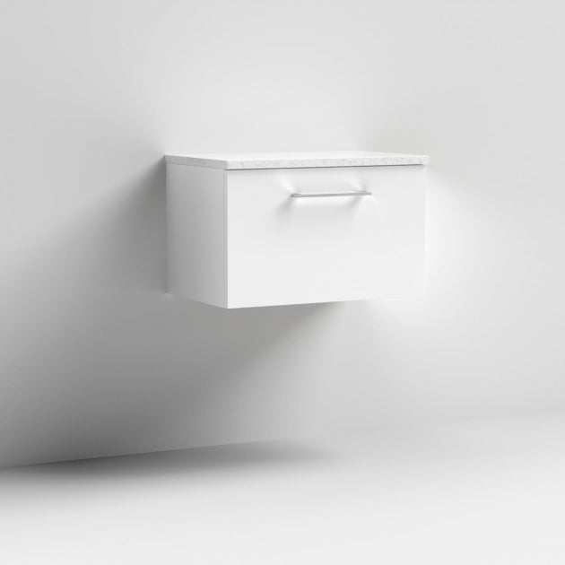 Crawford Arno Wall Hung 1-Drawer Vanity Unit with Sparkling White Worktop 600mm Wide - Gloss White