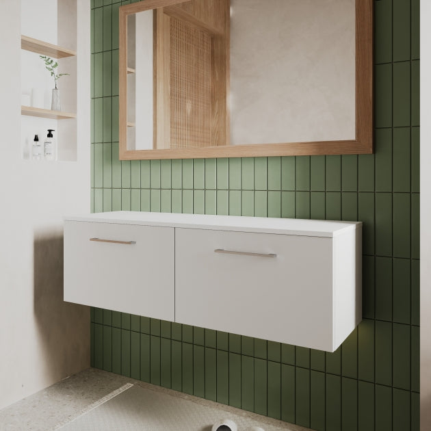 Crawford Arno Wall Hung 2-Drawer Vanity Unit with Bellato Grey Worktop 1200mm Wide - Gloss White