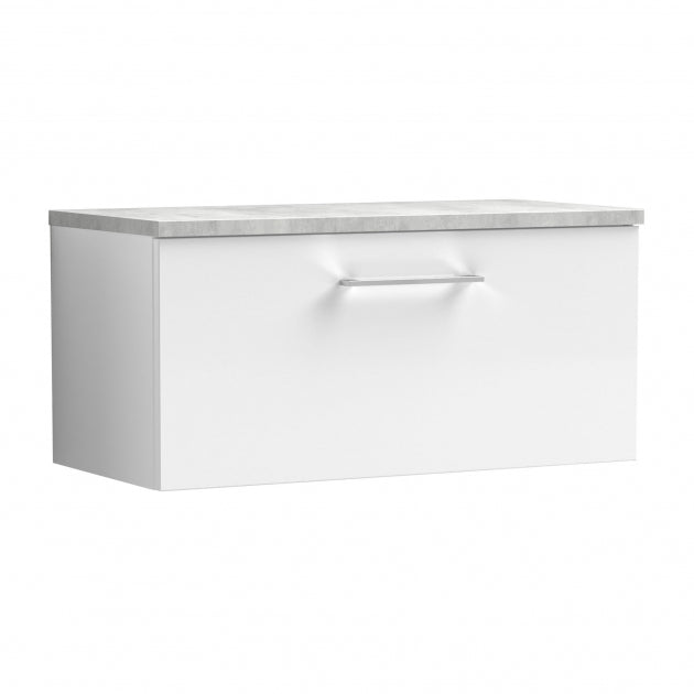 Crawford Arno Wall Hung 1-Drawer Vanity Unit with Bellato Grey Worktop 800mm Wide - Gloss White