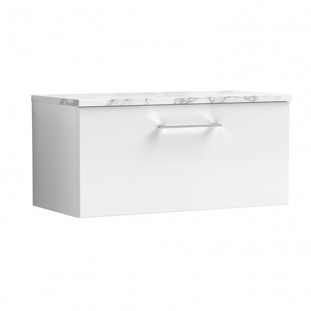 Crawford Arno Wall Hung 1-Drawer Vanity Unit with Carrera Marble Worktop 800mm Wide - Gloss White