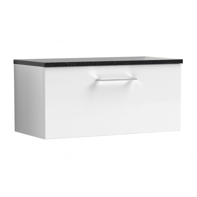 Crawford Arno Wall Hung 1-Drawer Vanity Unit with Sparkling Black Worktop 800mm Wide - Gloss White