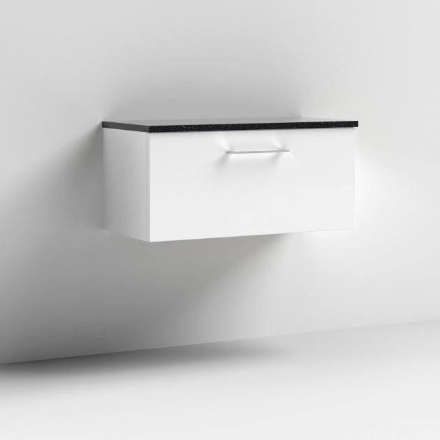 Crawford Arno Wall Hung 1-Drawer Vanity Unit with Sparkling Black Worktop 800mm Wide - Gloss White