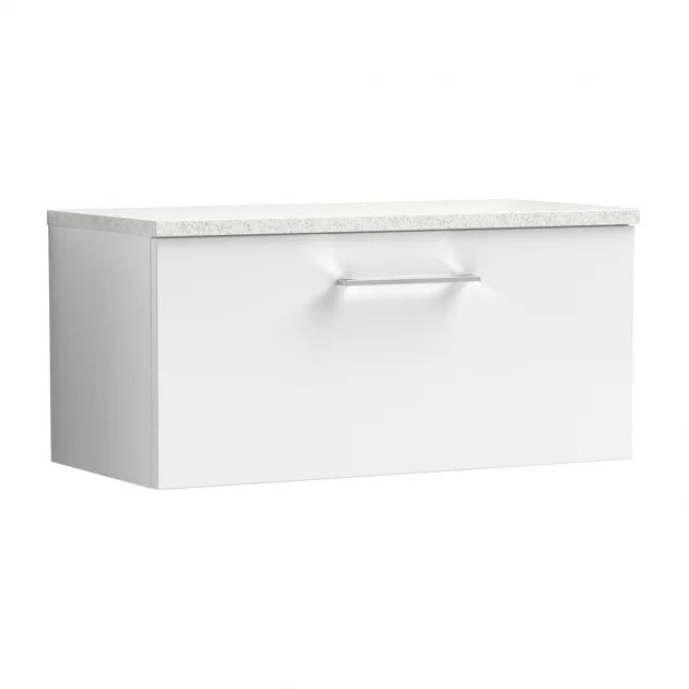 Crawford Arno Wall Hung 1-Drawer Vanity Unit with Sparkling White Worktop 800mm Wide - Gloss White