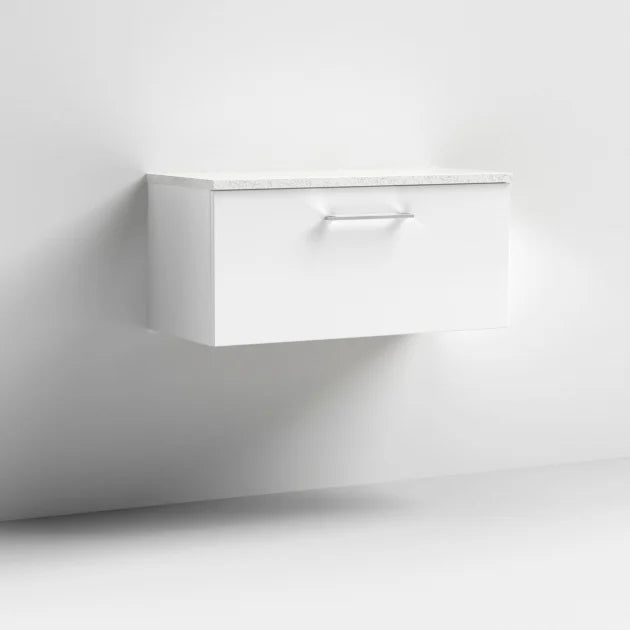 Crawford Arno Wall Hung 1-Drawer Vanity Unit with Sparkling White Worktop 800mm Wide - Gloss White