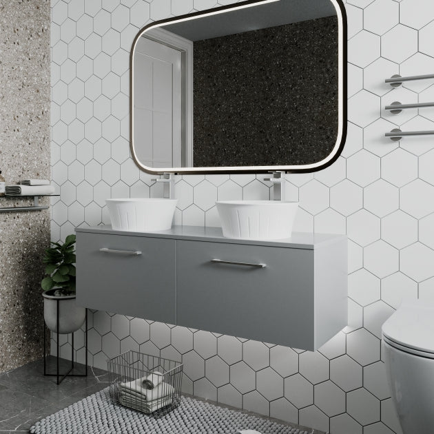 Crawford Arno Wall Hung 2-Drawer Vanity Unit with Bellato Grey Worktop 1200mm Wide - Gloss White