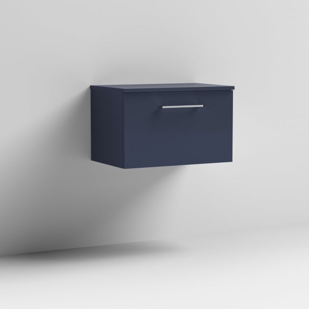 Crawford Arno Wall Hung 1-Drawer Vanity Unit with Worktop 600mm Wide - Midnight Blue