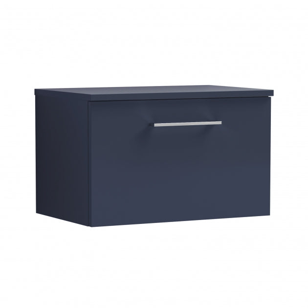 Crawford Arno Wall Hung 1-Drawer Vanity Unit with Worktop 600mm Wide - Midnight Blue