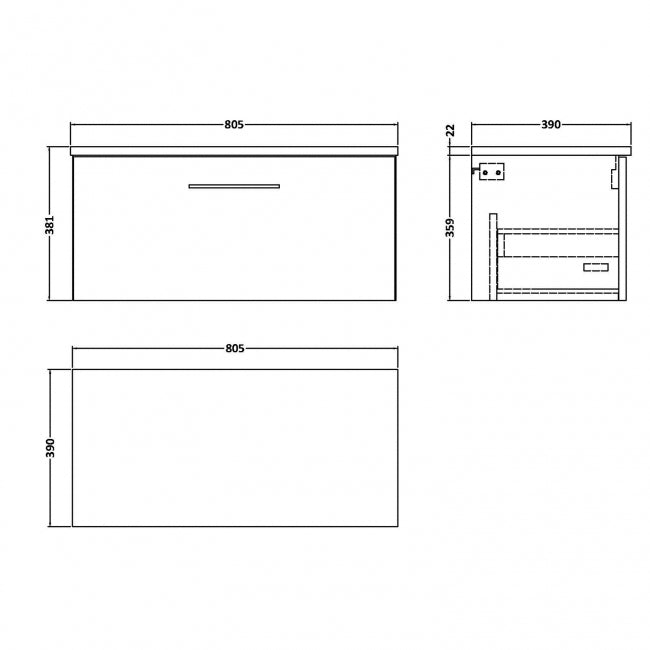 Crawford Arno Wall Hung 1-Drawer Vanity Unit with Carrera Marble Worktop 800mm Wide - Gloss White