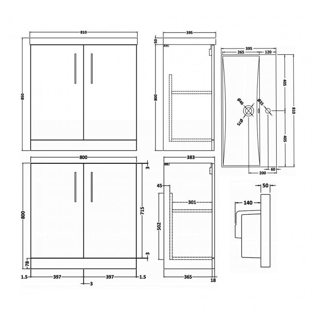 Crawford Arno Floor Standing 2-Door Vanity Unit with Basin-3 800mm Wide - Gloss White